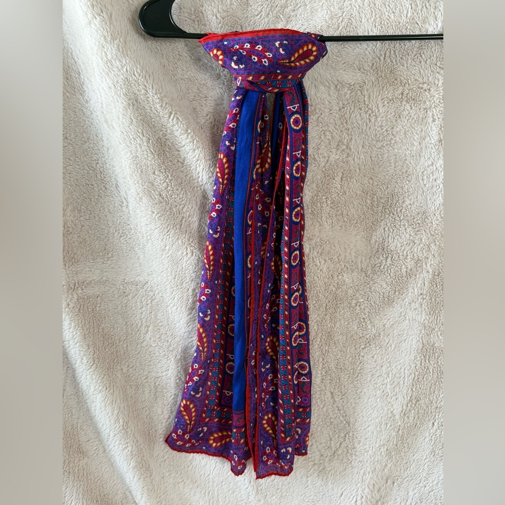 Bold & Beautiful Vintage Royal Blue & Multicolor Silk Scarf 52"x10"
